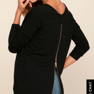 Black long sleeved, zippered back sweater top